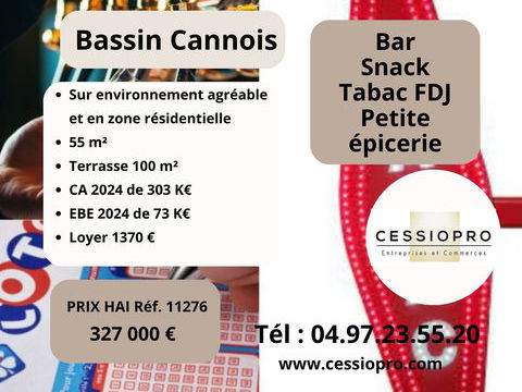 Bar (licence 3) Snack Tabac FDJ Presse Petite &eacute;picerie de d&eacute;pannage Bassin Cannois 327000 06400 Cannes