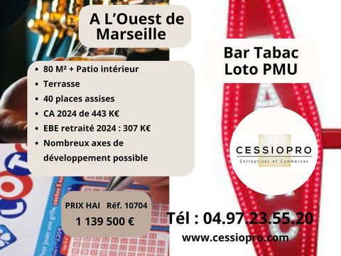 Tr&egrave;s beau Bar Tabac Loto PMU avec patio int&eacute;rieur, dans petite ville des BDR &agrave; l'ouest de Marseille 1139500 13001 Marseille