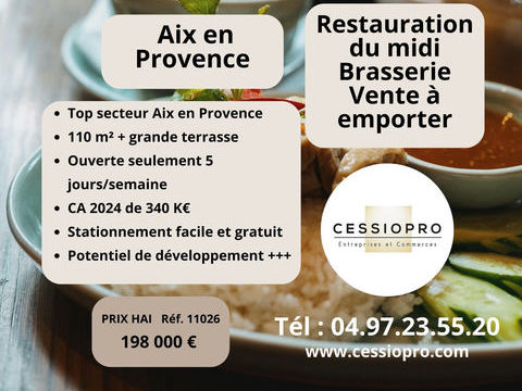 Affaire du Midi, Restauration du Midi, Brasserie, VAE + terrasse, Top secteur AIX EN PROVENCE, ouverte 5 j/sem 198000 13290 Aix en provence