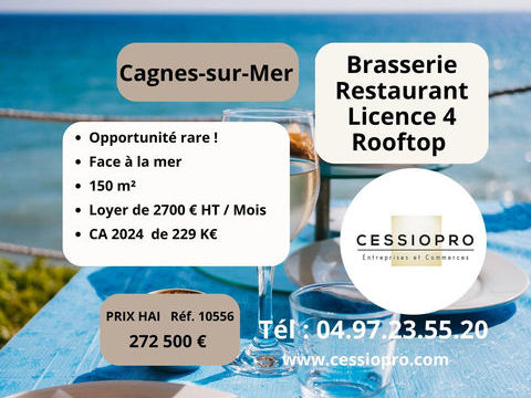 BRASSERIE RESTAURANT LICENCE IV 150m2 EMPLACEMENT PREMIUM AVEC ROOFTOP CAGNES SUR MER 272500 06800 Cagnes sur mer