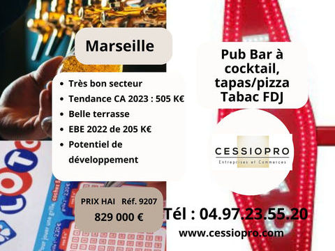 Pub Bar &agrave; Cocktail, Tapas/Pizza, Tabac FDJ &agrave; Marseille 829000 13012 Marseille