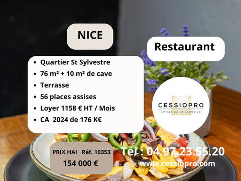 Restaurant traditionnel avec CA en forte croissance &agrave; Nice 154000 06100 Nice