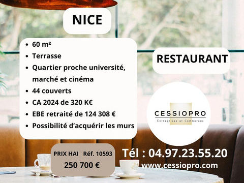 NICE :  FONDS DE COMMERCE DE RESTAURATION -  QUARTIER PROCHE UNIVERSITE,MARCHE ET CINEMA 250700 06300 Nice