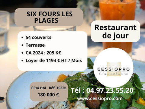 RESTAURANT DE JOUR EN PLEINE CROISSANCE   205 KE DE CHIFFRES D'AFFAIRES   SIX FOURS LES PLAGES 180000 83140 Six fours les plages