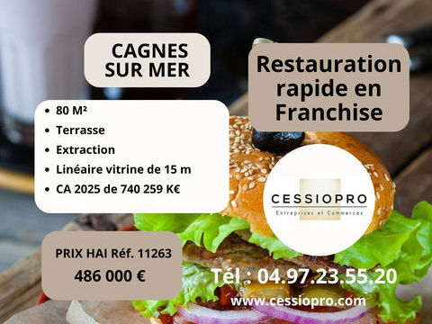 CAGNES SUR MER   FONDS DE COMMERCE RESTAURATION RAPIDE EN FRANCHISE 486000 06800 Cagnes sur mer