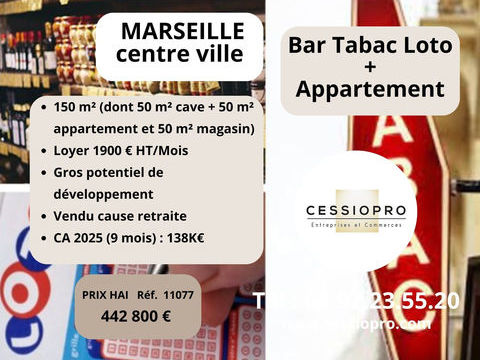A vendre Bar Tabac Loto Refait &agrave; Neuf, Marseille Centre-Ville + Appartement 442800 13001 Marseille