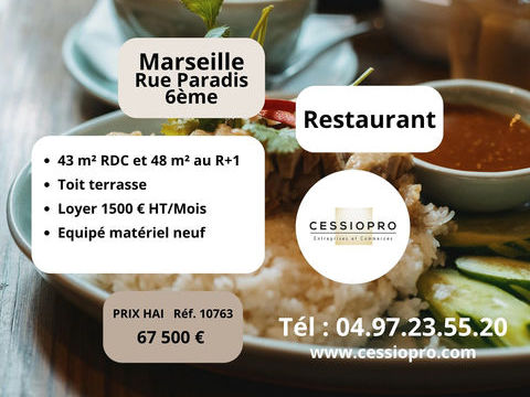 RESTAURANT DE 91 m2, RUE PARADIS MARSEILLE 6ieme 67500 13006 Marseille
