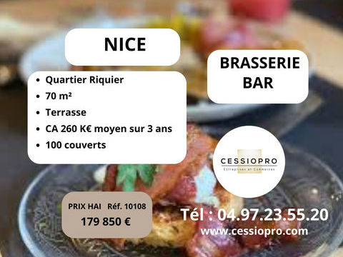 Brasserie Bar en angle dans le quartier Riquier &agrave; Nice   260 000 � de CA moyen sur 3 ans ! 179850 06300 Nice