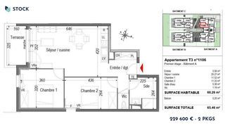  Appartement � vendre 3 pi�ces 60 m�