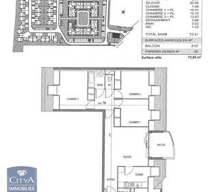  Appartement � vendre 4 pi�ces 72 m�