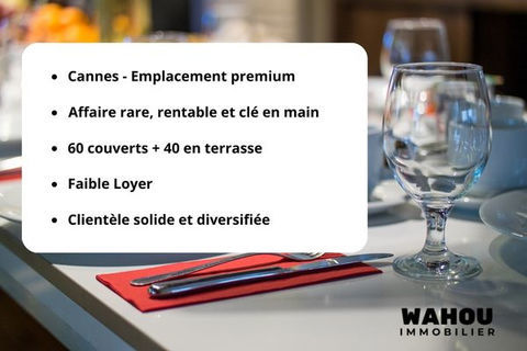 Restaurant premium cl&eacute; en main &agrave; Cannes centre 500000 06400 Cannes