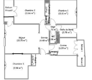  Appartement � vendre 4 pi�ces 65 m�