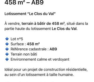  Terrain � vendre 458 m�