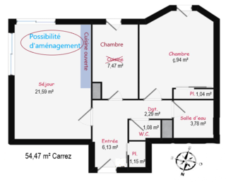  Appartement � vendre 2 pi�ces 54 m�