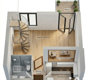  Appartement � vendre 3 pi�ces 65 m�