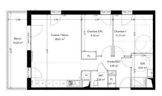  Appartement � vendre 3 pi�ces 63 m�