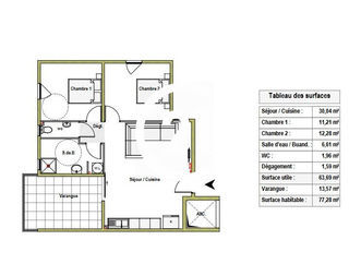  Appartement � vendre 3 pi�ces 64 m�