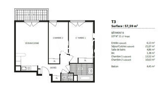  Appartement � vendre 3 pi�ces 58 m�