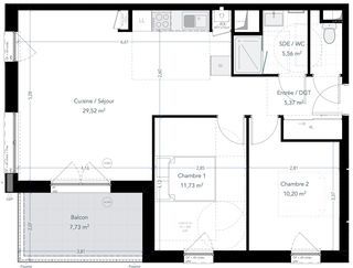  Appartement � vendre 3 pi�ces 62 m�