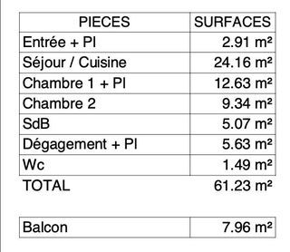  Appartement � vendre 3 pi�ces 61 m�