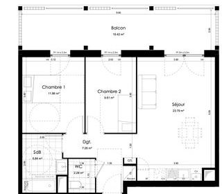  Appartement � vendre 3 pi�ces 61 m�