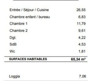  Appartement � vendre 3 pi�ces 65 m�