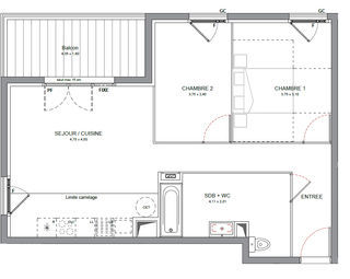  Appartement � vendre 3 pi�ces 59 m�