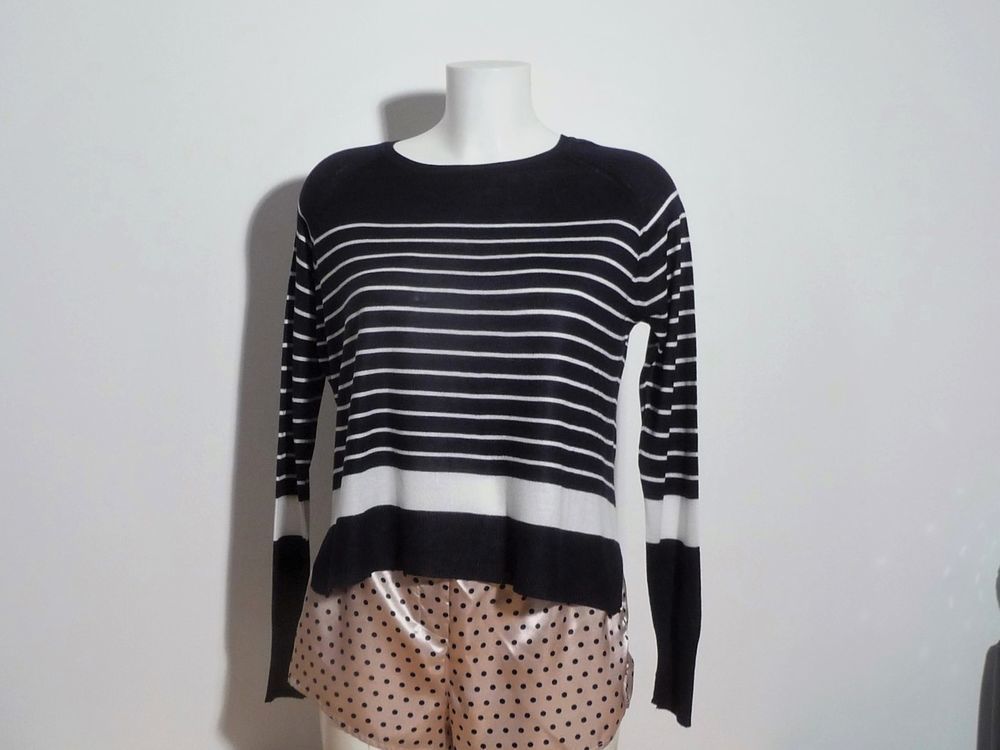 Pull L&eacute;ger Bleu Marine &agrave; Rayures Horizontales Blanc- Zara Vêtements