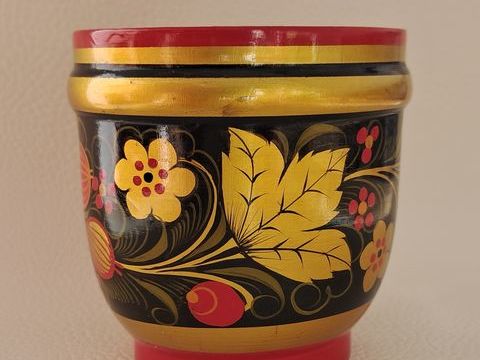 bol pot à crayon en bois laqué noir rouge or peint à la main 4 Carnon Plage (34)