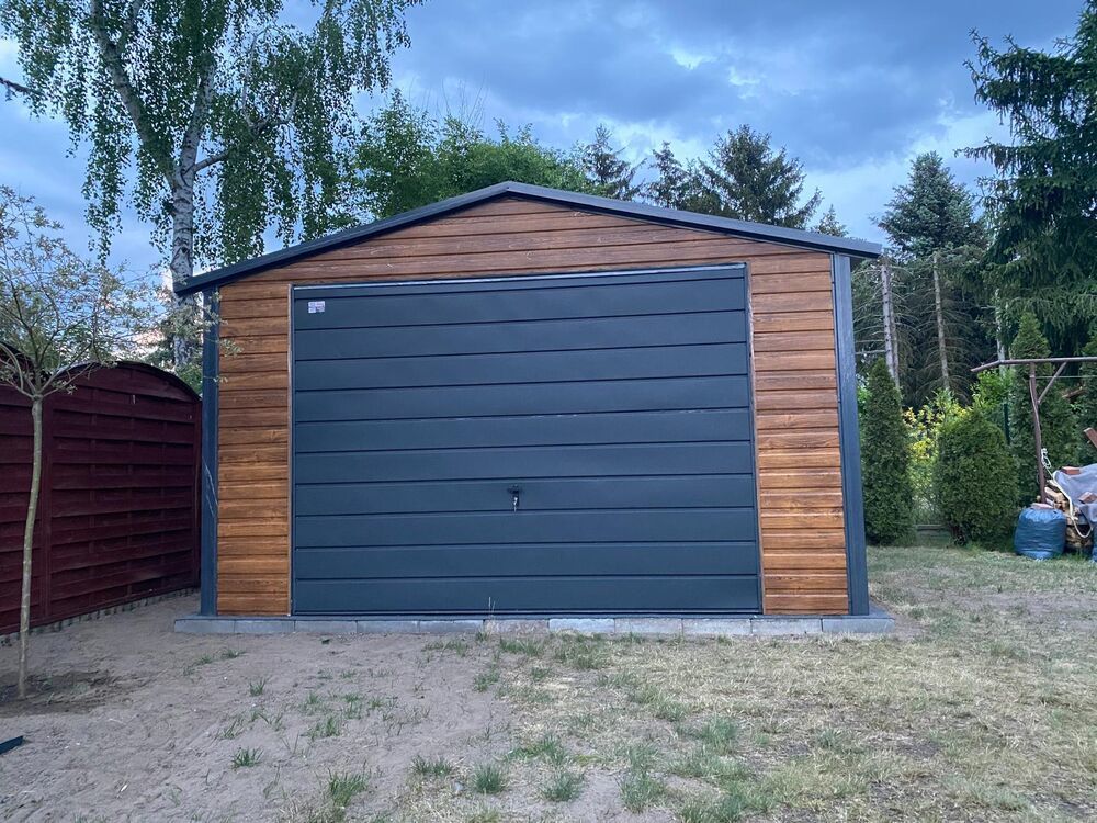 Garage en t&ocirc;le simple 4&times;5 m Double pente Effet bois Jardin