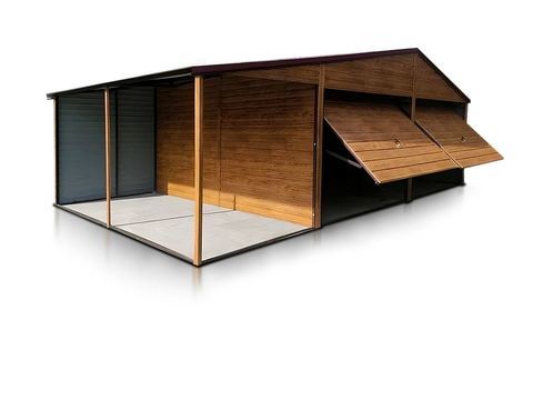 Garage en tôle double 6×5 m Double pente Effet bois avec auv 5530 Courbevoie (92)