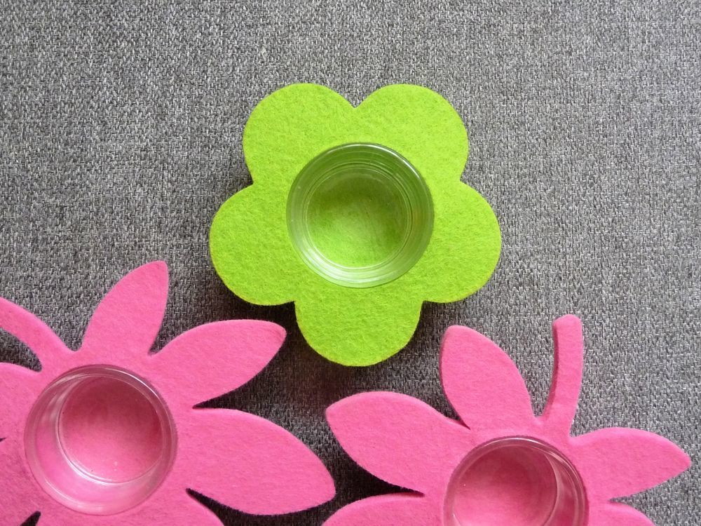3 Photophores Fleur en Feutre Rose et Vert- Neuf Décoration