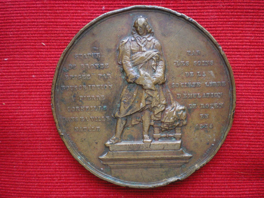 M&eacute;daille de Pierre CORNEILLE. Sa statue &agrave; ROUEN. 