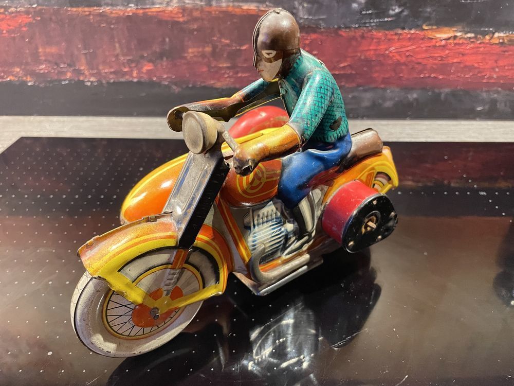 MOTO SIDE-CAR INGRA TEKHNICA 1970 Jouet ancien vintage t&ocirc;le Jeux / jouets