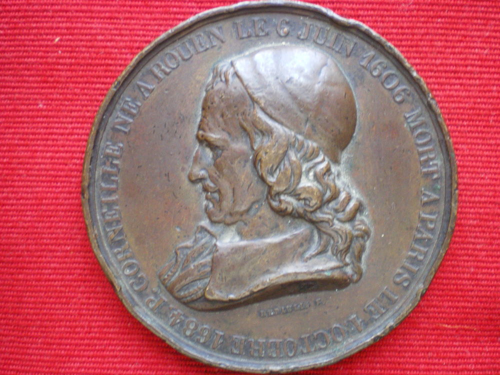 M&eacute;daille de Pierre CORNEILLE. Sa statue &agrave; ROUEN. 
