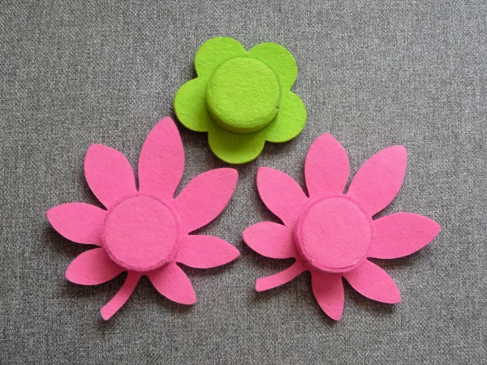 3 Photophores Fleur en Feutre Rose et Vert- Neuf Décoration