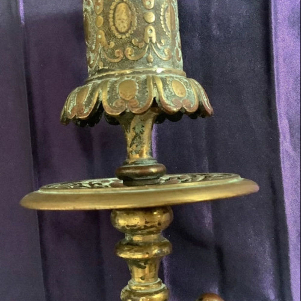 Bougeoir ancien Bronze = Chim&egrave;re ail&eacute;e Décoration