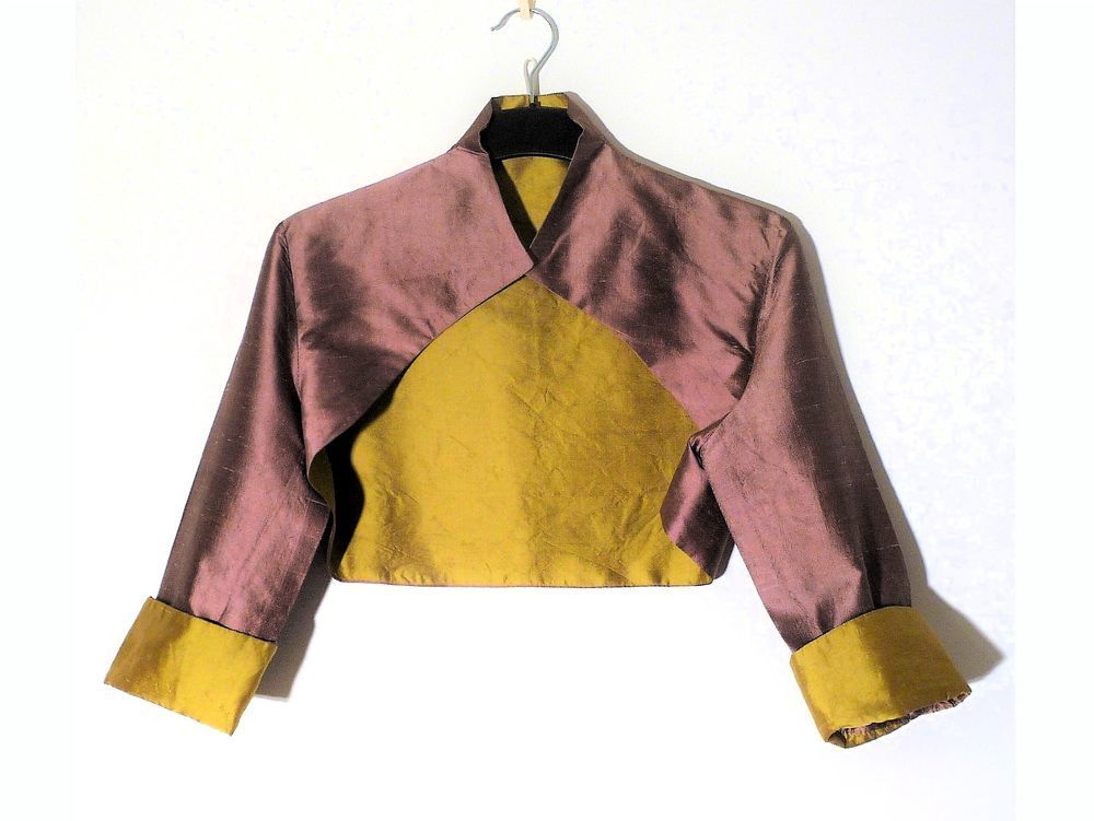Bol&eacute;ro/ Veste Courte 100% Soie Violet et Anis et Manches 3/4 Vêtements