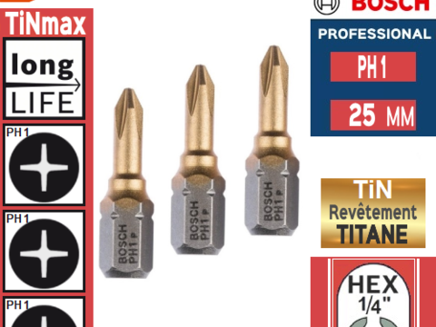 3 embouts de vissage BOSCH PH 1 au NITRURE de TITANE 3 26290 Les granges-gontardes