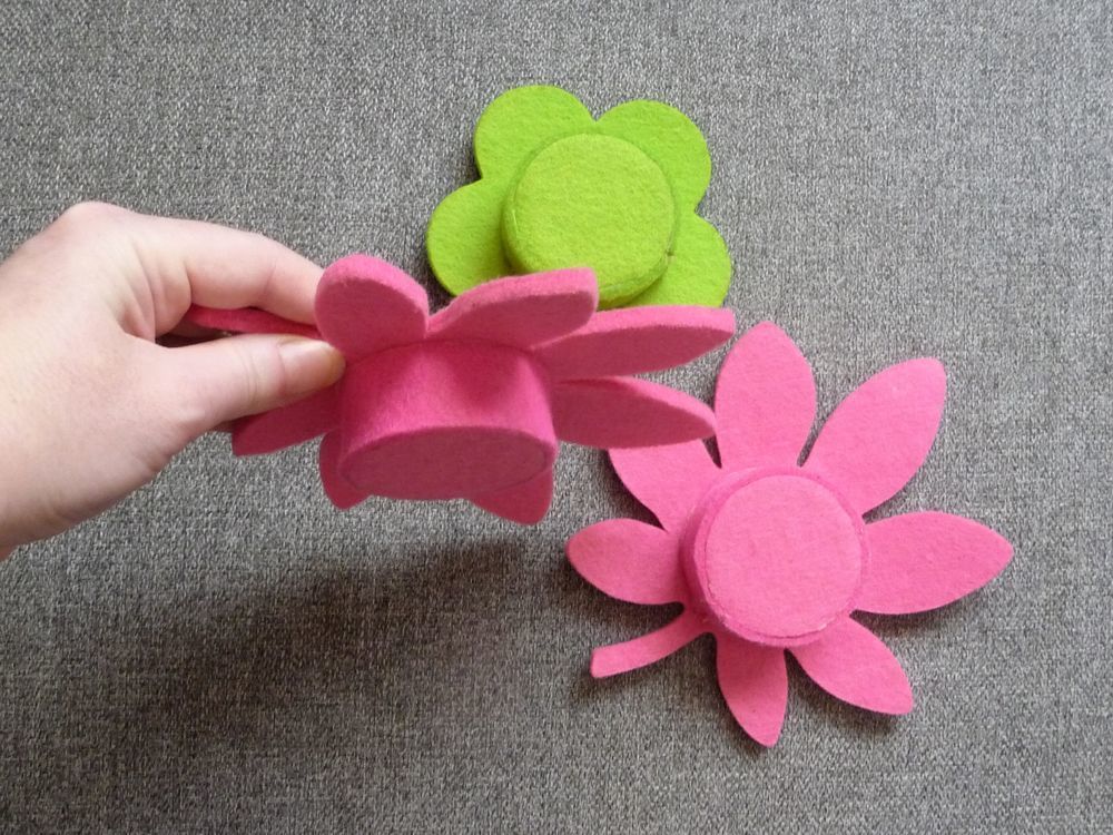 3 Photophores Fleur en Feutre Rose et Vert- Neuf Décoration