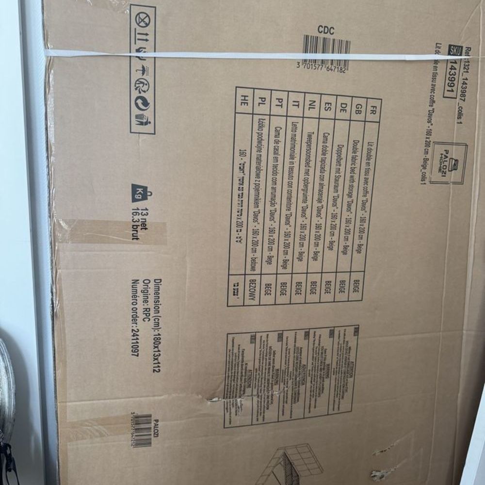 Lit double coffre 160x200 rev&ecirc;tement doux beige Meubles