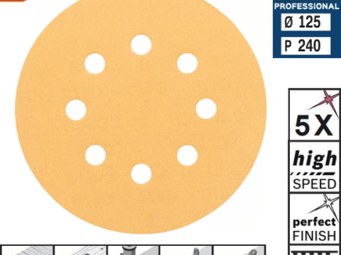 5 Disques abrasifs BOSCH C470 8 Trous &Oslash;125mm Grain K240 P240 3 26290 Les granges-gontardes