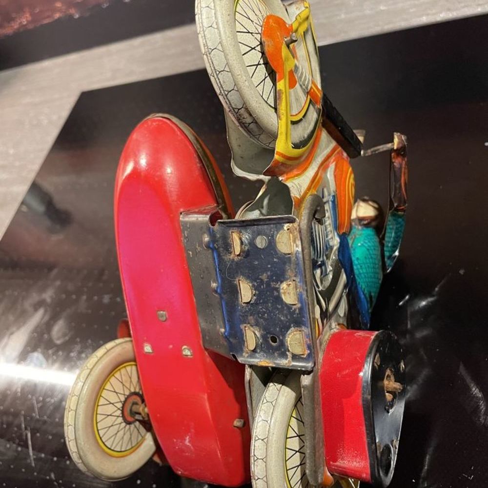 MOTO SIDE-CAR INGRA TEKHNICA 1970 Jouet ancien vintage t&ocirc;le Jeux / jouets