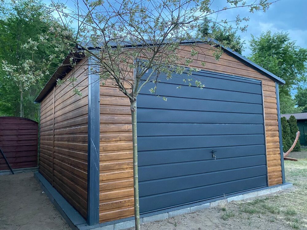 Garage en t&ocirc;le simple 4&times;5 m Double pente Effet bois Jardin