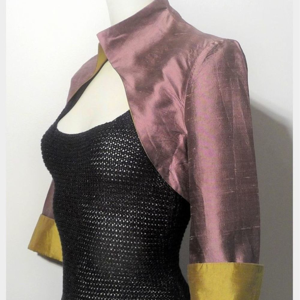 Bol&eacute;ro/ Veste Courte 100% Soie Violet et Anis et Manches 3/4 Vêtements