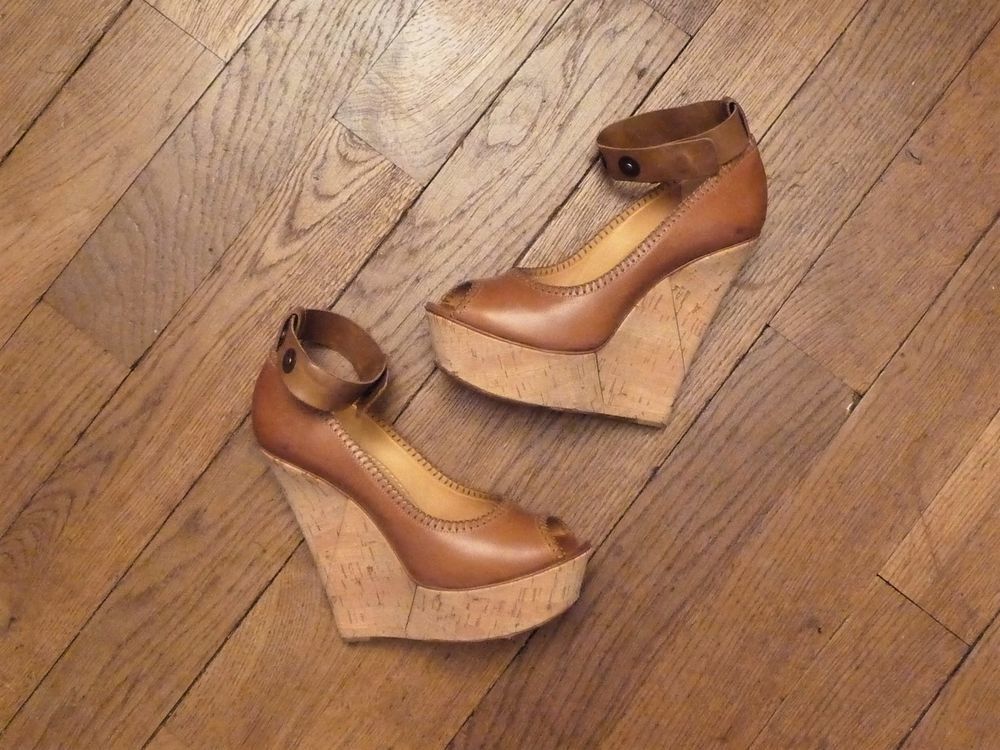 Escarpins/ Chaussures Compens&eacute;es Cuir Marron Talon- Lanvin Chaussures