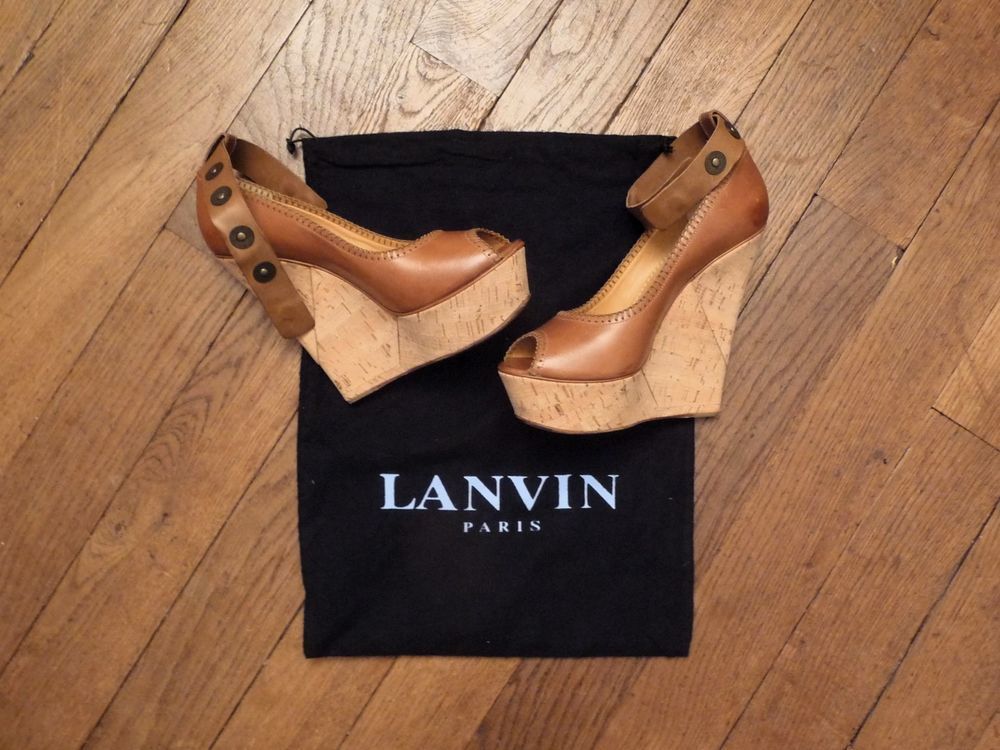 Escarpins/ Chaussures Compens&eacute;es Cuir Marron Talon- Lanvin Chaussures