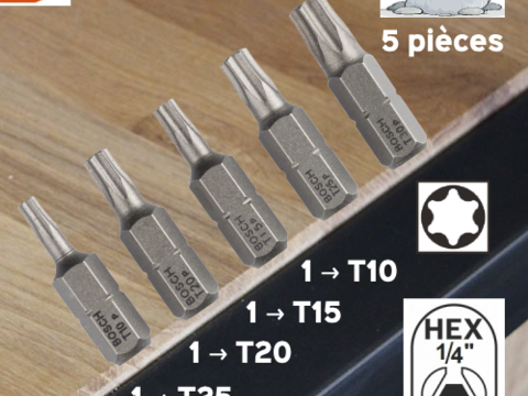 5 embouts de vissage 6 Pans T10 T15 T20 T25 T30 EXTRA DURE 6 26290 Les granges-gontardes