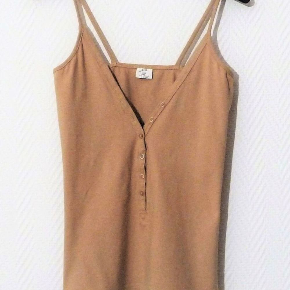 Top/ Tee Shirt en Coton Marron &agrave; Bretelles- Taille 34/36 Vêtements