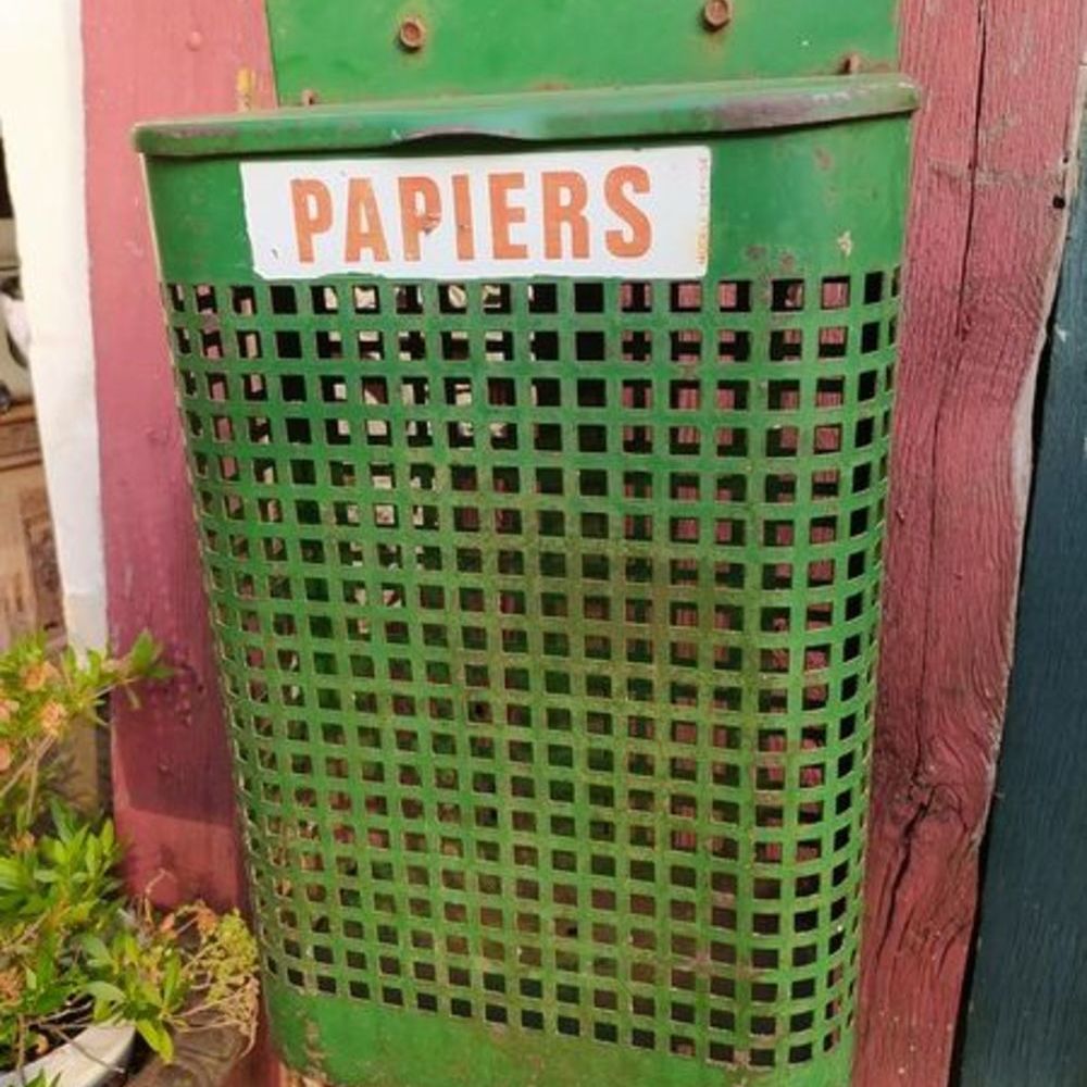 Ancienne Corbeille &agrave; Papier de Jardin Public Vintage 